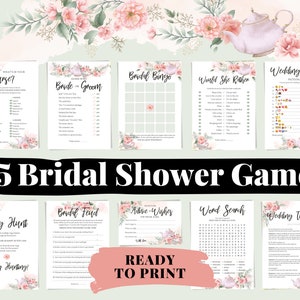 35 Fun Tea Party Printable Bridal Shower Games & Wedding Shower Game Ideas for Bride Activities - Unique Would She Rather Questions, Bingo