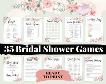 35 Fun Tea Party Printable Bridal Shower Games & Wedding Shower Game Ideas for Bride Activities - Unique Would She Rather Questions, Bingo