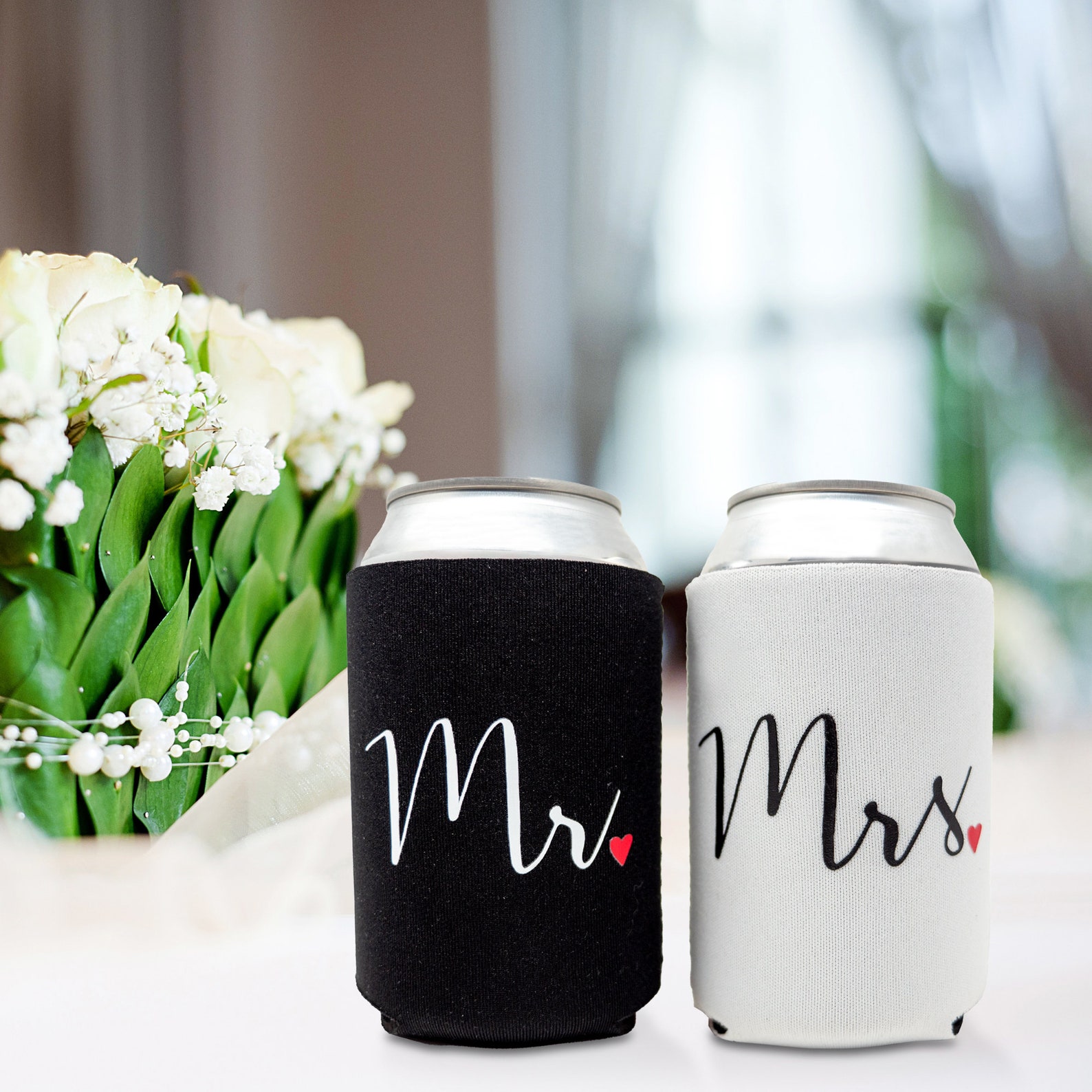 Mr. And Mrs. Can Coolers Set Of 2 - Wedding & Anniversary Drink Koozies