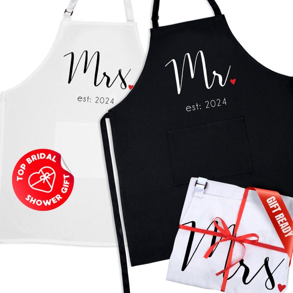 Established 2024 His & Hers Aprons for Couples - Housewarming Gifts for New Home Mr Mrs Apron Bridal Shower Gift for Bride, Engagement Gift