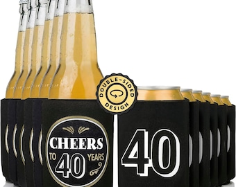 40th Birthday Can Coolers - 12-pack | 40th Birthday Decorations for Men, Cheers to 40 Years Holders, 40th Birthday Party Favors
