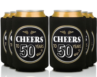 50th Birthday Can Coolers - 12-pack | 50th Birthday Decorations for Men, Cheers to 50 Years Holders, 50th Birthday Party Favors
