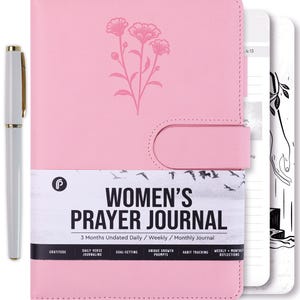 Prazoli Prayer Journal for Women - Daily Devotional Journaling Book for Woman, Religious Baptism & Christian Gifts Bible Study | Pink Flower