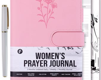 Prazoli Prayer Journal for Women - Daily Devotional Journaling Book for Woman, Religious Baptism & Christian Gifts Bible Study | Pink Flower