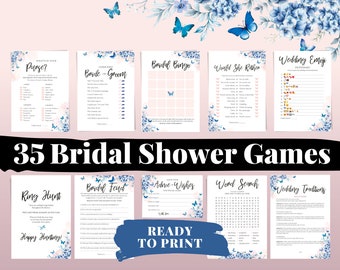 35 Fun Butterflies Printable Bridal Shower Games & Wedding Shower Game Ideas for Bride Activities - Unique Would She Rather Questions, Bingo