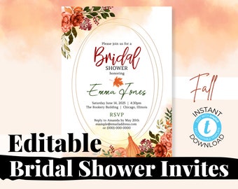 Fall Bridal, Wedding & Couples Shower Invitation Template – Custom Printable Online Invite Cards for Bachelorette Party Luncheon Brunch
