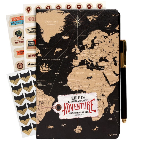 3-in-1 Couples Adventure Book , Travel Journal & Bucket List Scrapbook - Cute Gifts for Women, Men and Couple | Travelers Notebook Planner