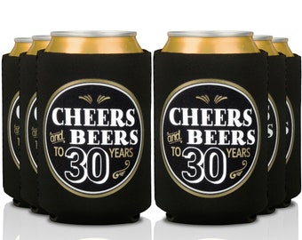 30th Birthday Can Coolers - 12-pack | 30th Birthday Decorations for Men , Cheers and Beers to 30 Years Holders , 30th Birthday Party Favors