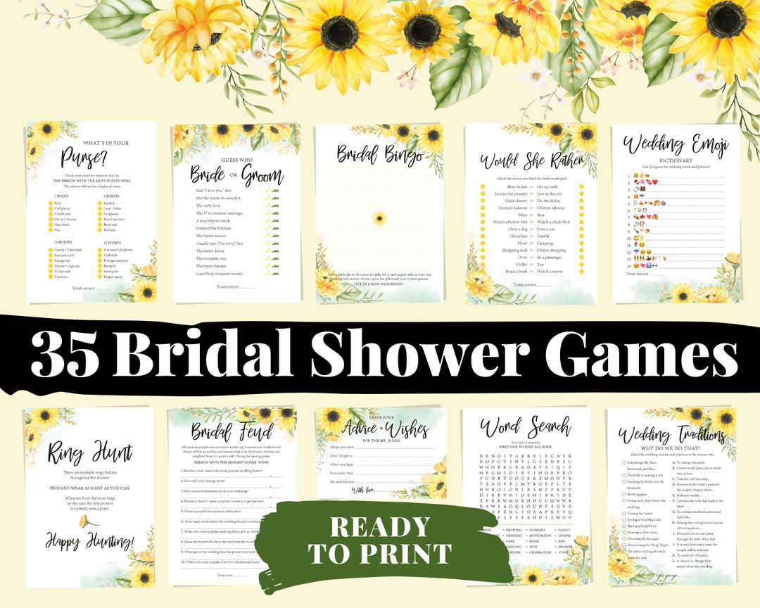 35 Fun Printable Sunflower Bridal Shower Games &amp; Wedding Shower Game ...