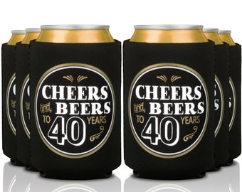 40th Birthday Can Coolers - 12-pack | 40th Birthday Decorations for Men, Cheers and Beers to 40 Years Holders, 40th Birthday Party Favors