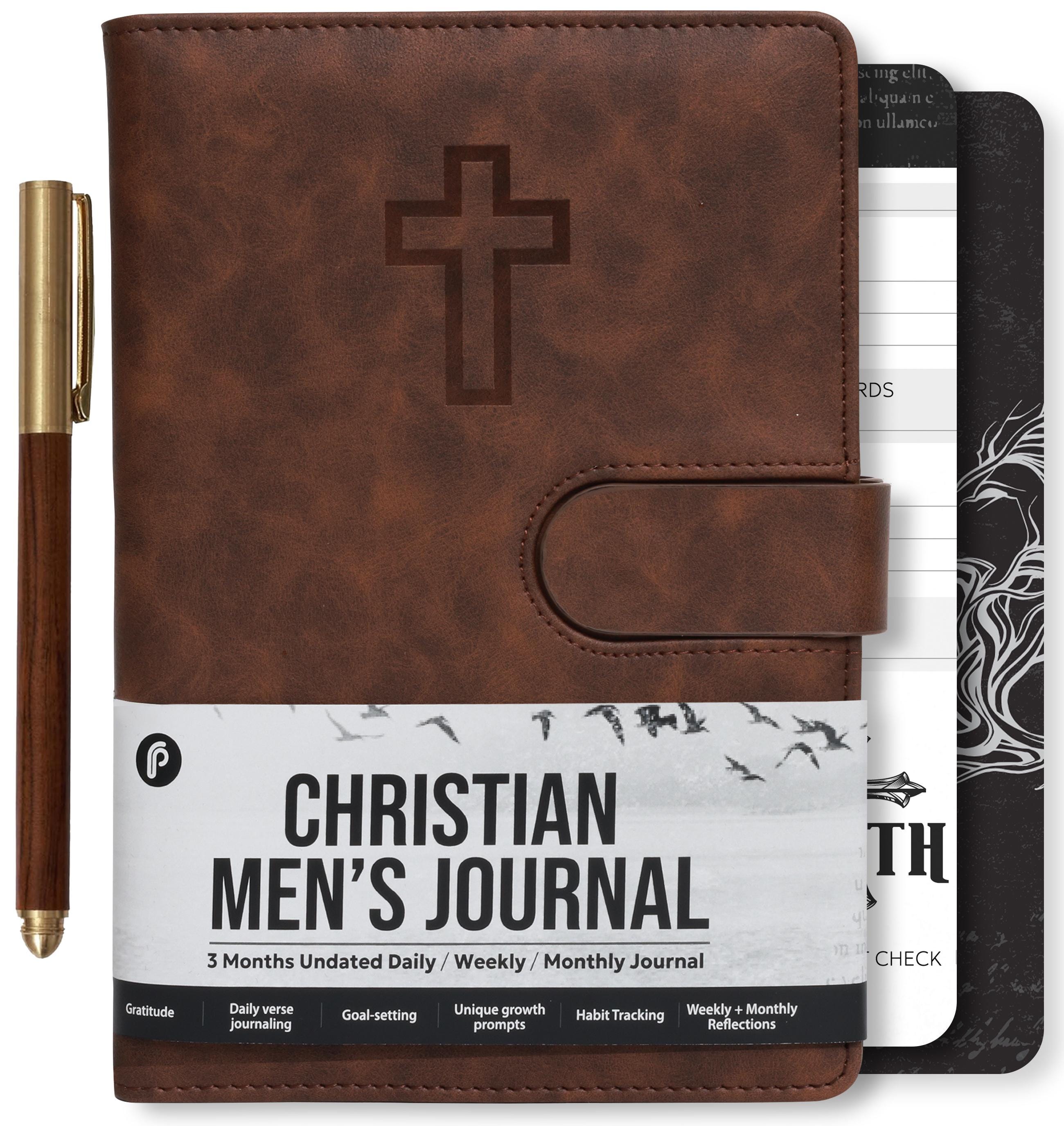 Prazoli Leather Christian Bible Prayer Journal for Men - Study Scripture Notebook & Planner ...