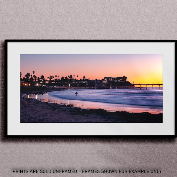 San Diego Photography Art Print, Ocean Beach Panoramic Sunset, Point Loma, Oceanscape at Dusk, California USA, High Quality Photo