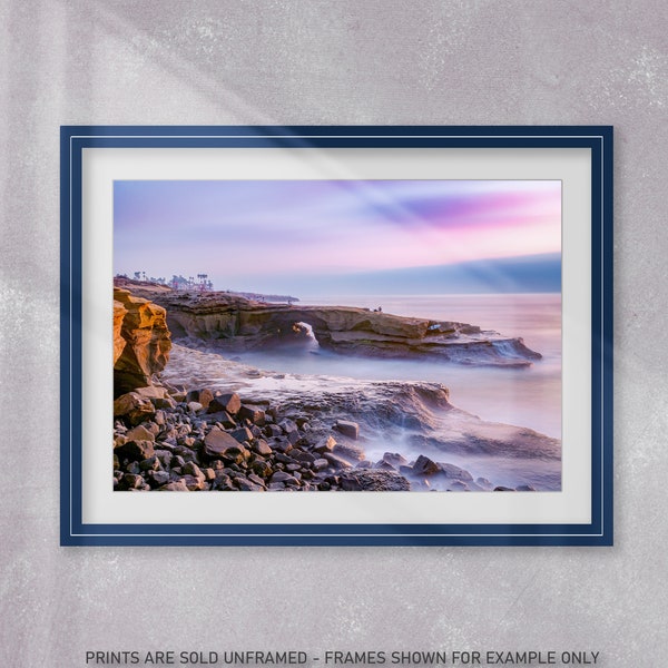 Photography Art Print, Sunset Cliffs Oceanscape, Point Loma San Diego, California Coastal Image, Sunset Clouds, Beach Waves, High Quality