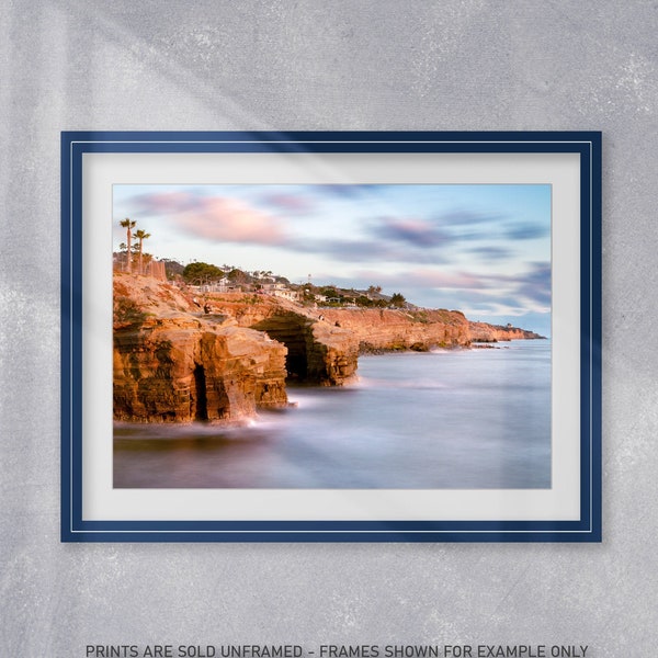 Photography Art Print, Sunset Cliffs Oceanscape, Point Loma San Diego, California Coastal Image, Sunset Clouds, Beach Waves, High Quality