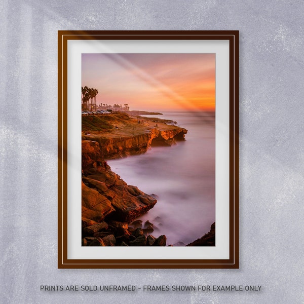 Photography Art Print, Sunset Cliffs Oceanscape, Point Loma San Diego, California Coastal Image, Sunset Clouds, Beach Waves, High Quality