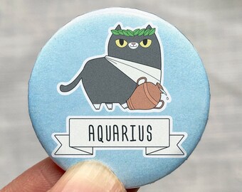 Aquarius cat pin - Cute Aquarius pin - Astrology cat pin - Cute Aquarius gift - Zodiac Aquarius pin - Cat lover pin button - Zodiac cat pin