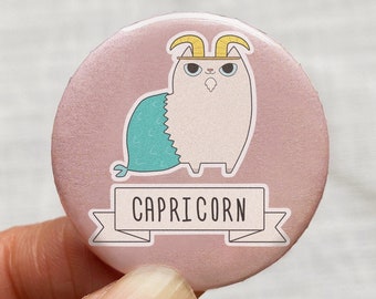 Capricorn cat pin - Cute Capricorn pin - Cute zodiac cat pin - Capricorn pinback - Cute Capricorn gift - Cute astrology pin