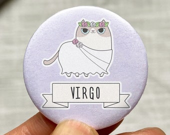 Zodiac Virgo cat pin - Virgo Zodiac cat - Cute zodiac cat pin - Virgo cat pin badge - Cute cat pin button - Zodiac pinback badge - Virgo cat