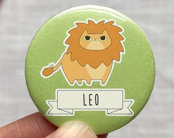 Leo Zodiac Cat Pinback Button - Cute Horoscope Pin (1.25 inch)