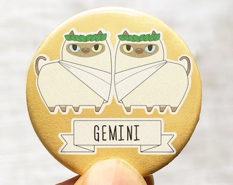 Gemini cat pin badge - Zodiac Gemini pin - Cute zodiac cat pin - Astrology cat pin - Cute astrology pin - Cat lover pin button - Gemini cat