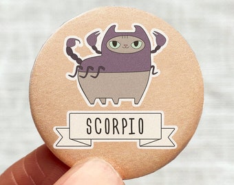Scorpio cat pin - Zodiac cat button - Cute astrology pin - Cat round button - Cute cat pin button - Zodiac pinback badge - Cat Scorpio