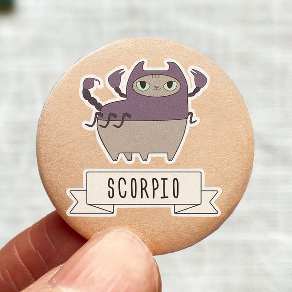 Scorpio cat pin - Zodiac cat button - Cute astrology pin - Cat round button - Cute cat pin button - Zodiac pinback badge - Cat Scorpio