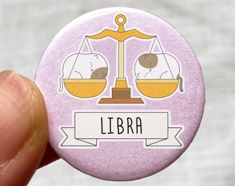 Zodiac Libra cat pin - Astrology cat pin - Cute zodiac cat pin - Libra zodiac pin - Cat lover pin button - Cute astrology pin - Libra cat