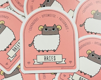 Aries cat, Cute Aries sticker, Adorable kitty sticker, Zodiac cat sticker, Cat sticker, Cat astrology, Adorable cat lover gift, Cute kitty