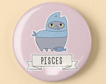 Pisces cat, Cute gift for Pisces, Zodiac Pisces pin, Horoscope cat, Cute astrology cat, Cat zodiac, Astrology cat gifts, Cat circle button