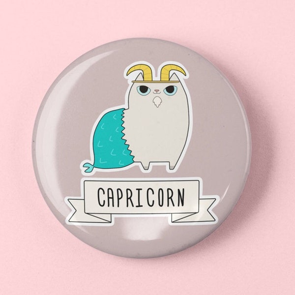 Capricorn cat, Cute gift for Capricorn, Cat circle button, Zodiac Capricorn pin, Cute astrology cat, Capricorn button, Cute Capricorn gift