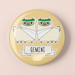 Gemini Siamese Cat Pin, Zodiac Astrology Badge