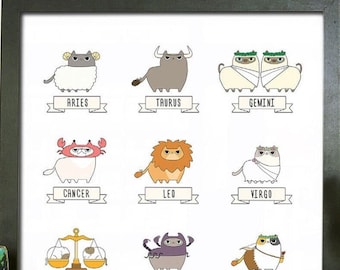 Zodiac Cat Art Print – Cute Horoscope Wall Decor