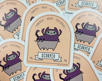 Scorpio cat, Cute Scorpio sticker, Adorable kitty sticker, Zodiac cat sticker, Cat sticker, Cat astrology, Adorable cat mom gift, Cute kitty