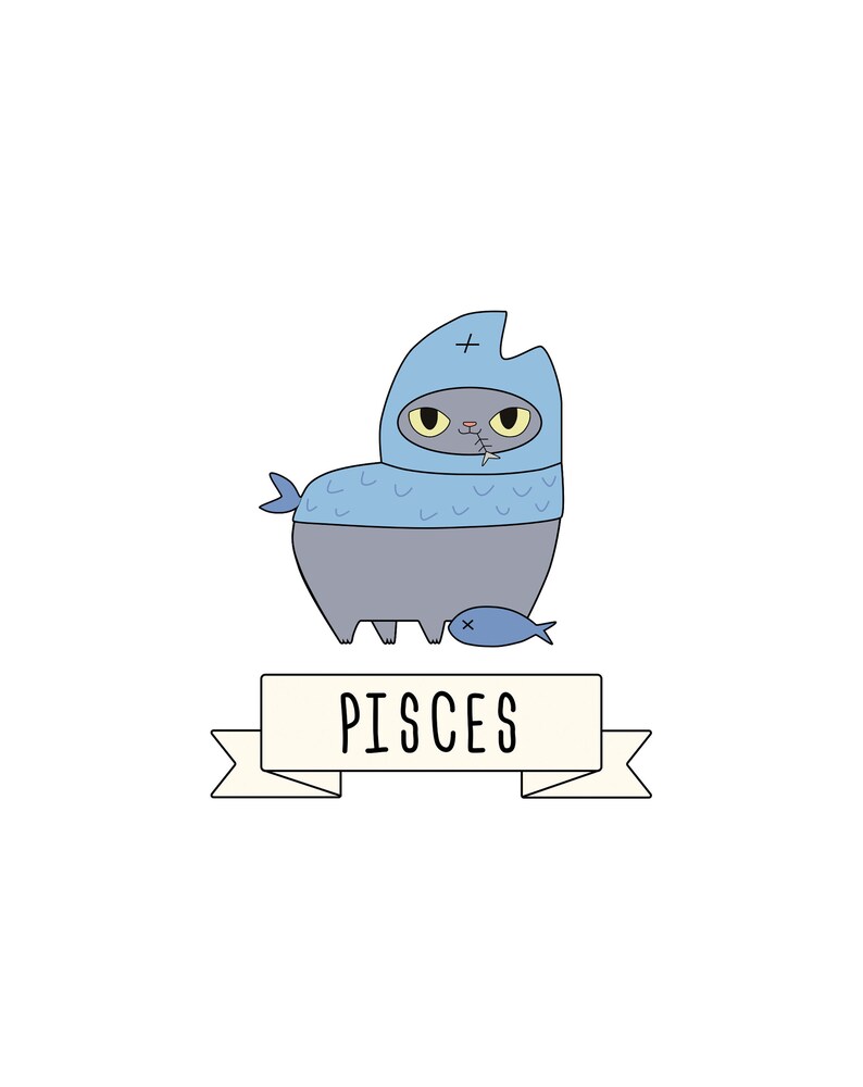 Cute wall art. Zodiac art. Astrology print. Zodiac Pisces Etsy