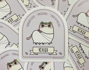 Zodiac Virgo cat sticker, Adorable kitty sticker, Cat Zodiac sticker, Cat sticker, Cat astrology, Adorable cat lover gift, Cute kitty, Virgo