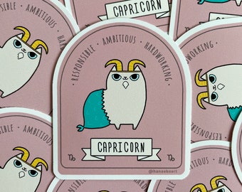 Capricorn Cat Sticker, Zodiac Astrology, Weatherproof Vinyl