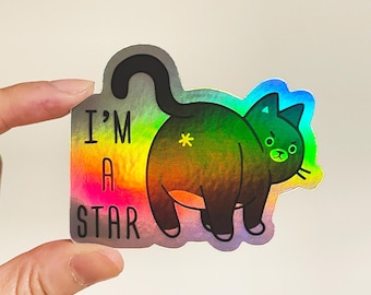 Tuxedo cat vinyl sticker - Cat butt sticker - Cute cat butts sticker - Shiny vinyl cat sticker - I'm A Star sticker - Cat butt vinyl sticker