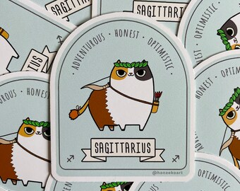 Sagittarius Cat Sticker, Zodiac Astrology, Kitty Centaur Archer