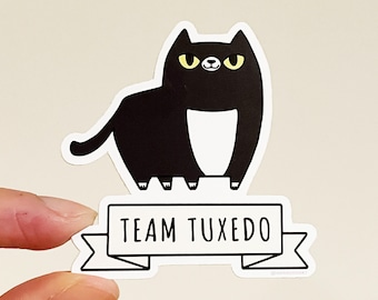 Pegatina del equipo Tuxedo - Pegatina de vinilo de gato Tuxedo - Pegatina de gato negro - Lindo gato Tuxedo - Bonita pegatina de vinilo - Bonita pegatina de gato - Calcomanía de gato
