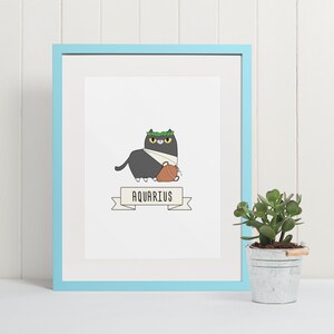 Cat horoscope | Cat people gifts | Aquarius print | Home decore | Wall decore