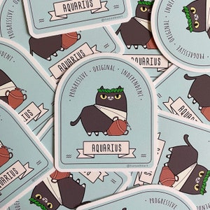 Aquarius cat, Cute Aquarius sticker, Adorable kitty sticker, Zodiac cat sticker, Cute kitty gift, Cat astrology, Adorable cat lover gift