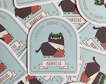 Aquarius cat, Cute Aquarius sticker, Adorable kitty sticker, Zodiac cat sticker, Cute kitty gift, Cat astrology, Adorable cat lover gift