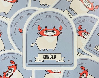 Zodiac Cancer cat sticker, Adorable kitty sticker, Cat Zodiac sticker, Cat sticker, Cat astrology, Adorable cat lover gift, Cute kitty