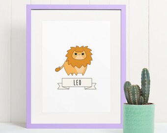 Leo zodiac print | Cat horoscope | Cat people gifts | Home decore | Wall decore