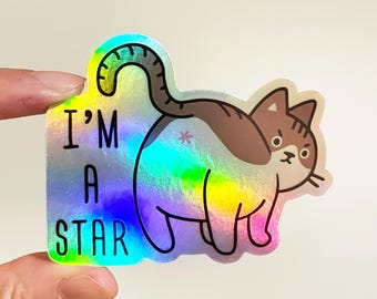 Cat Butt Holographic Sticker | Cat Gifts | Cat Stickers for Laptop | Cute Vinyl Sticker | Cat Mom Gifts | Hologram Sticker | Laptop Decal