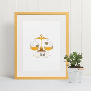 Libra art | Cat people gifts | Horoscope print | Home decore | Wall decore