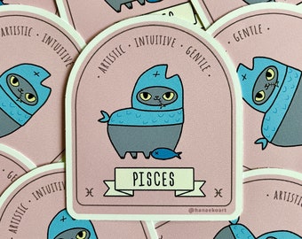 Zodiac Pisces cat, Cute Pisces sticker, Adorable kitty sticker, Zodiac cat sticker, Cute kitty gift, Cat astrology, Adorable cat lover gift