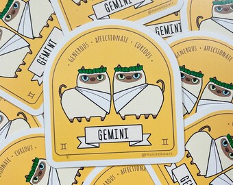 Gemini cat, Cute Gemini sticker, Adorable kitty sticker, Zodiac cat sticker, Cat sticker, Cat astrology, Adorable cat lover gift, Cute kitty