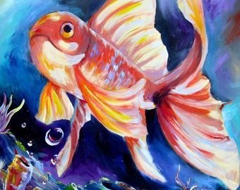 Poisson rouge- Impression de peinture originale- Giclée- Décoration intérieure- Art mural