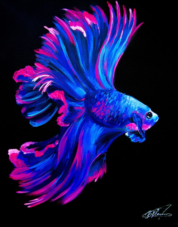 Neon Betta Pink and Blue Beta Fish Print Home Decor Wall | Etsy